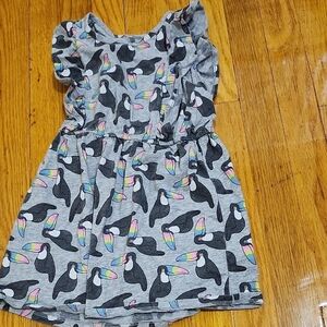 Gray Kids Dress with Toucan Print